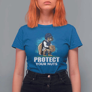 Funny Baseball Squirrel T Shirt For Women Protect Your Nuts Catcher TS11 Royal Blue Print Your Wear