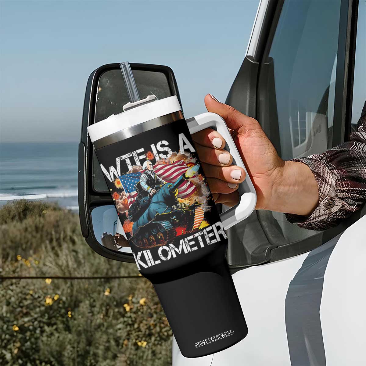 Funny WTF Is A Kilometer Tumbler With Handle Patriotic American Freedom George Washington TS11 Print Your Wear