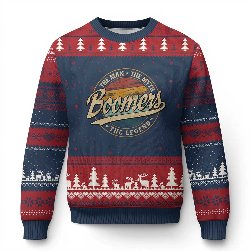 Boomers The Man The Myth The Legend Ugly Christmas Sweater Retro Baby Boomers Generation TS11 Navy Red Print Your Wear