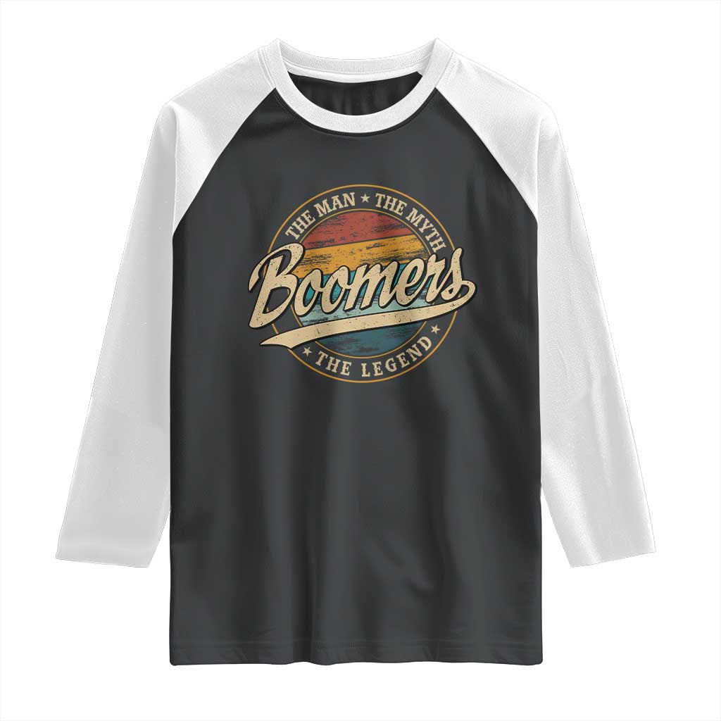 Boomers The Man The Myth The Legend Raglan Shirt Retro Baby Boomers Generation TS11 Black White Print Your Wear