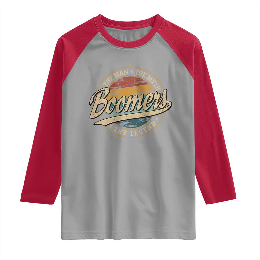 Boomers The Man The Myth The Legend Raglan Shirt Retro Baby Boomers Generation TS11 Sport Gray Red Print Your Wear