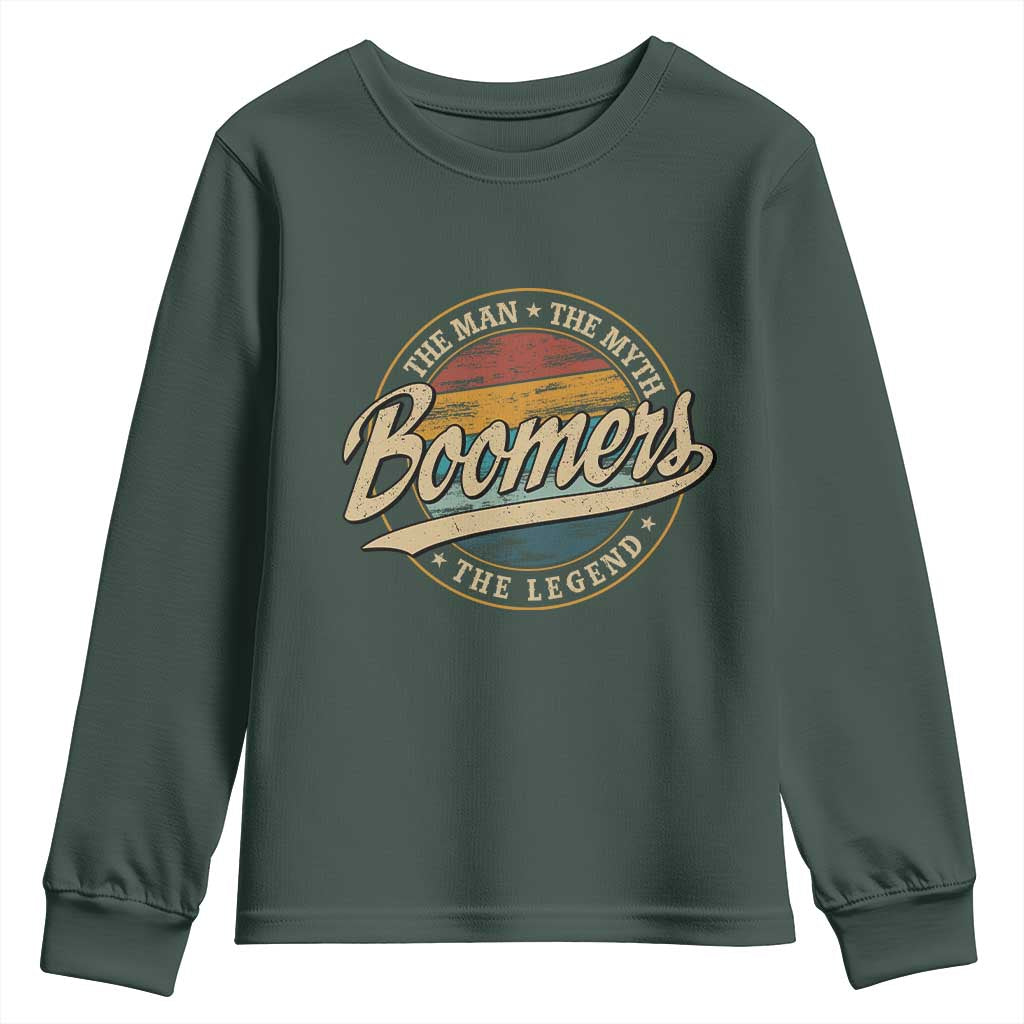 Boomers The Man The Myth The Legend Youth Sweatshirt Retro Baby Boomers Generation TS11 Dark Forest Green Print Your Wear