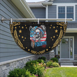 Funny Chill The Fourth Out 4th Of July Patriotic Fan Flag Skeleton Popsicle US Flag
