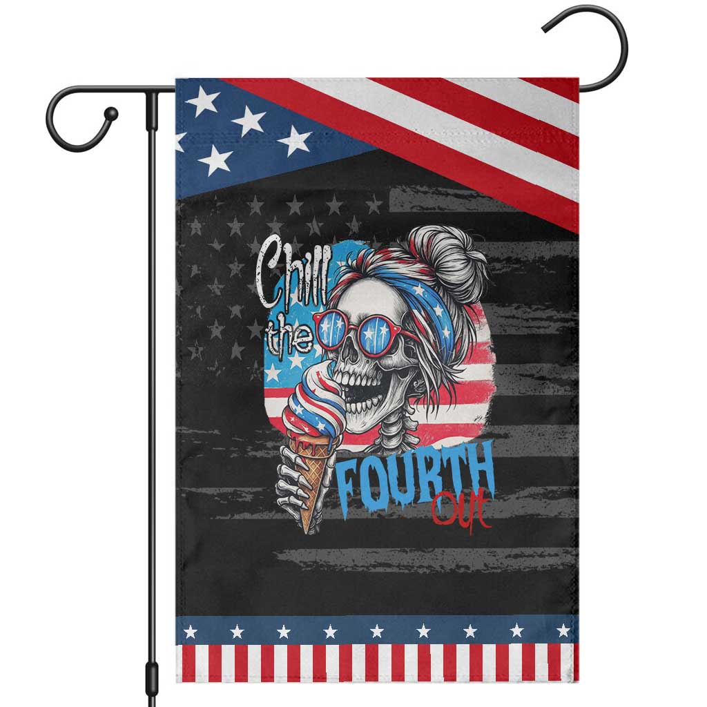 Funny Chill The Fourth Out 4th Of July Garden Flag Patriotic Skeleton Popsicle US Flag TS11 Distressed Black Blue Print Your Wear