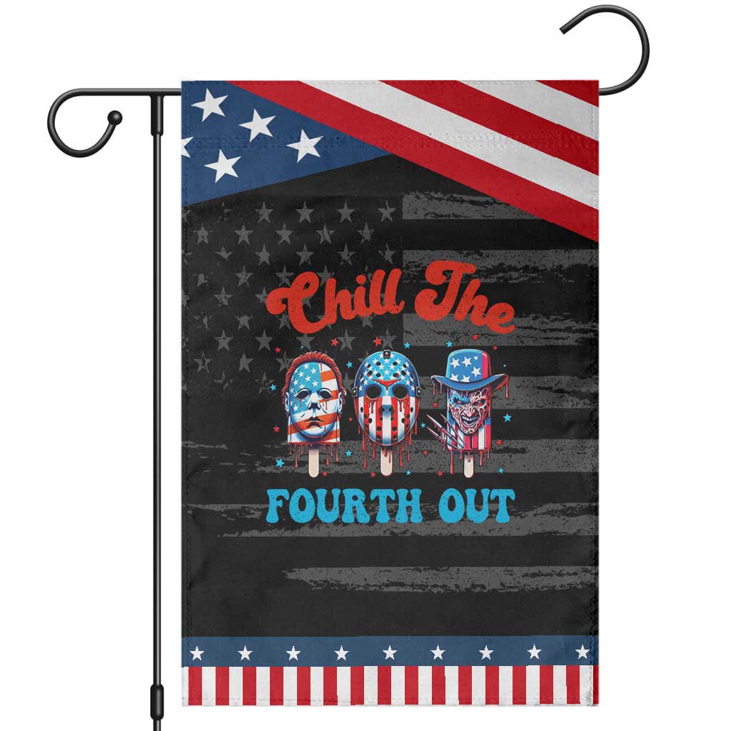 Funny Chill The Fourth Out Garden Flag 4th of July Horror Movie Popsicle Mask USA Flag TS11 Distressed Black Blue Print Your Wear