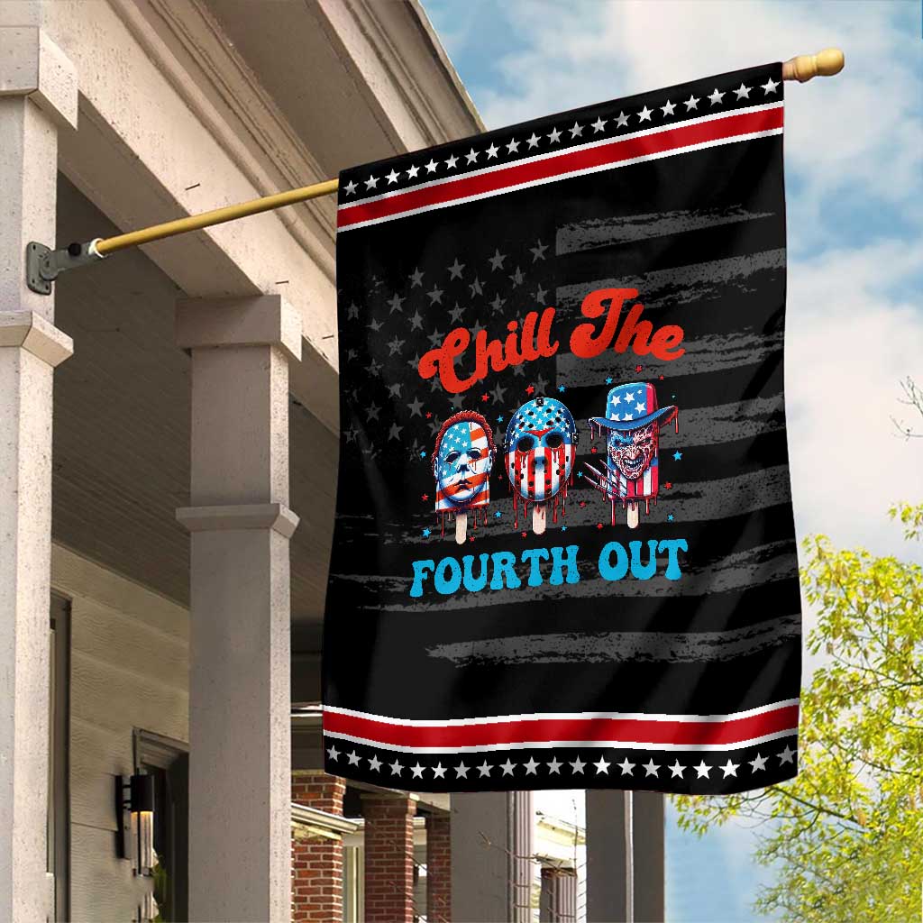 Funny Chill The Fourth Out Garden Flag 4th of July Horror Movie Popsicle Mask USA Flag TS11 Distressed Black Red Print Your Wear