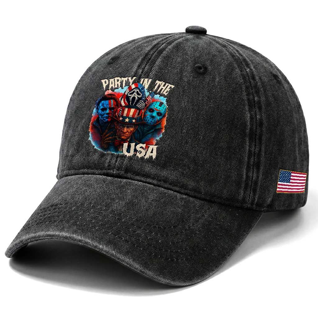 Funny Creepy 4th Of July Party In The USA Washed Cotton Baseball Cap 4th Of July Horror Movie Independence Day TS11 Print Your Wear