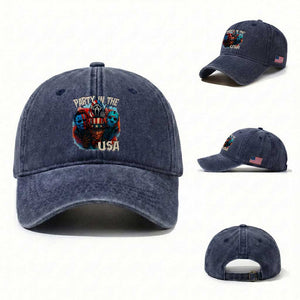 Funny Creepy 4th Of July Party In The USA Washed Cotton Baseball Cap 4th Of July Horror Movie Independence Day TS11 Washed Cap Universal Fit Navy Print Your Wear