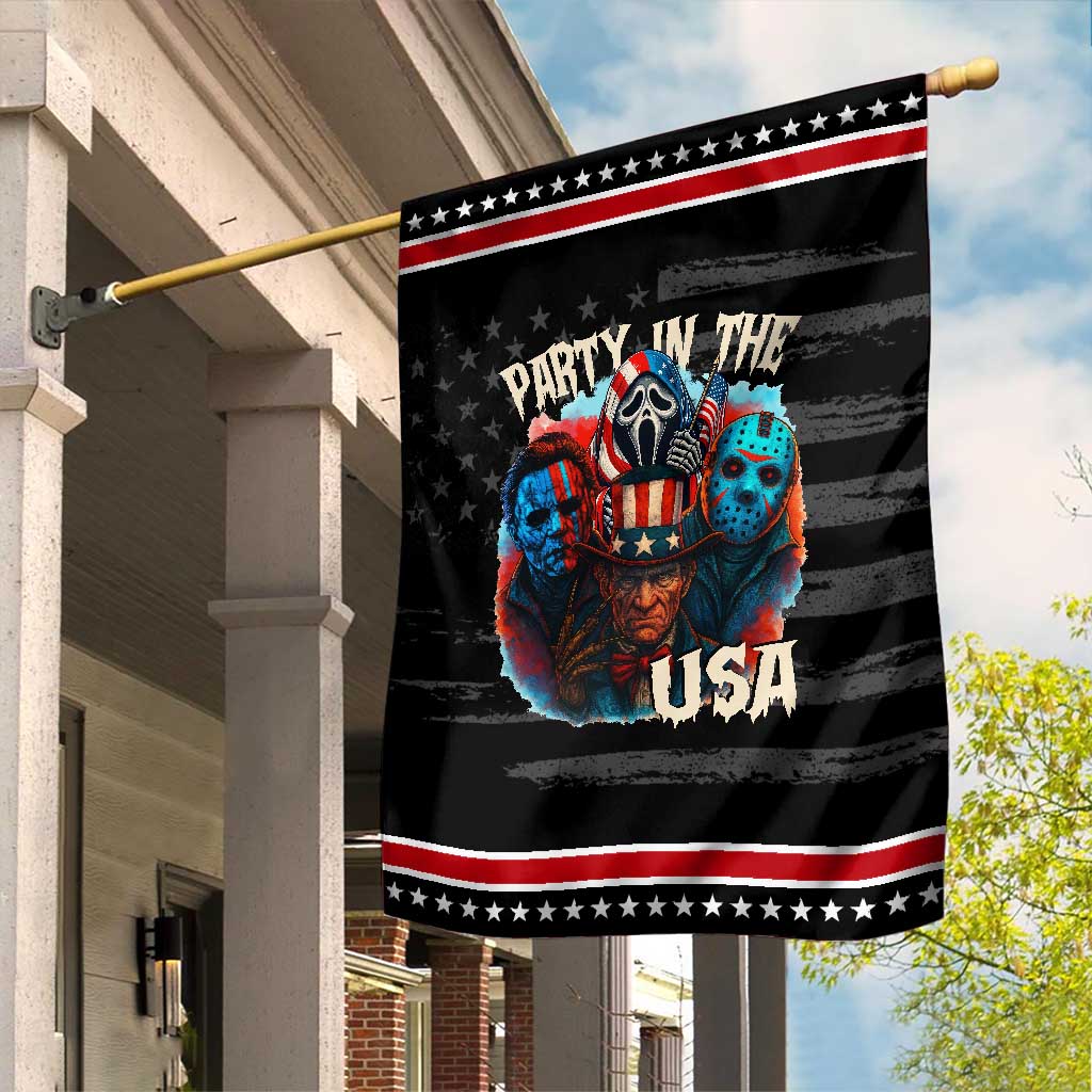 Funny Creepy 4th Of July Party In The USA Garden Flag 4th Of July Horror Movie Independence Day TS11 Distressed Black Red Print Your Wear