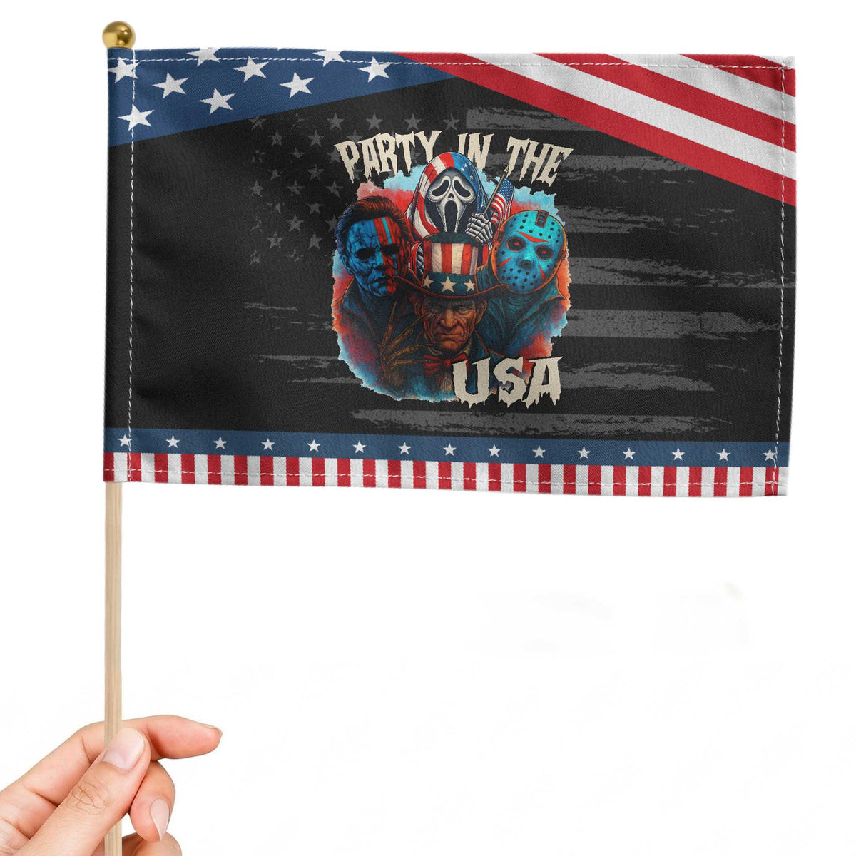 Funny Creepy 4th Of July Party In The USA Patriotic Handheld Flag 4th Of July Horror Movie Independence Day TS11 Distressed 8.2