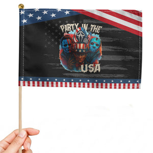 Funny Creepy 4th Of July Party In The USA Patriotic Handheld Flag 4th Of July Horror Movie Independence Day TS11 Distressed 8.2" × 5.5" Black Blue Print Your Wear