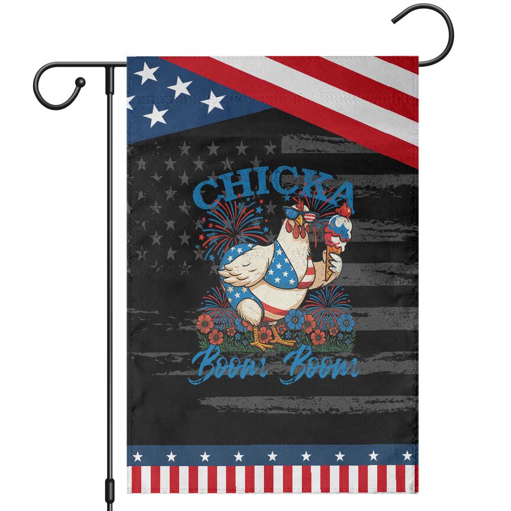 Funny Chicka Boom Boom 4th Of July Garden Flag Patriotic Farmers Chicken Lover TS11 Distressed Black Blue Print Your Wear