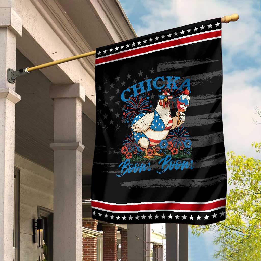 Funny Chicka Boom Boom 4th Of July Garden Flag Patriotic Farmers Chicken Lover TS11 Distressed Black Red Print Your Wear