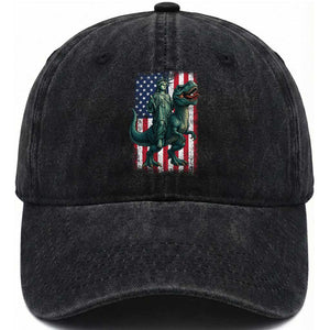 Funny Dinosaur Statue Of Liberty 4th Of July Washed Cotton Baseball Cap American Flag TS11 Washed Cap Universal Fit Black Print Your Wear