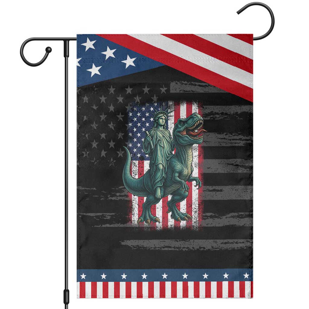 Funny Dinosaur Statue Of Liberty 4th Of July Garden Flag American Flag TS11 Distressed Black Blue Print Your Wear