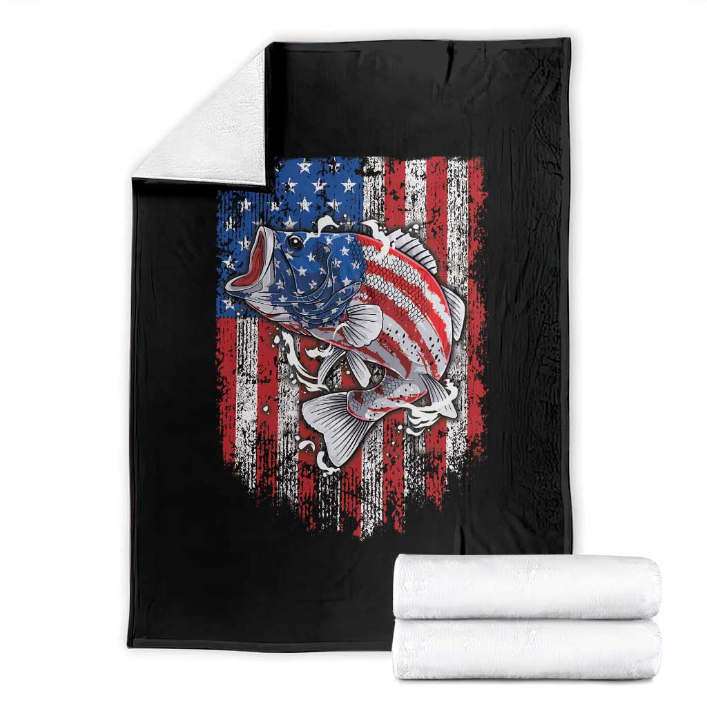 Funny Bass Fish Fishing Vintage American Flag Patriotic Throw Blanket TS11 Black Print Your Wear