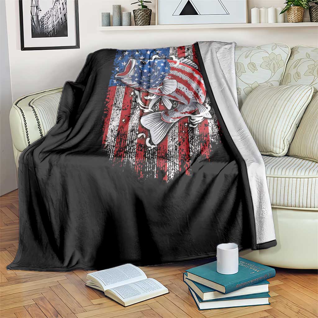 Funny Bass Fish Fishing Vintage American Flag Patriotic Throw Blanket TS11 Print Your Wear