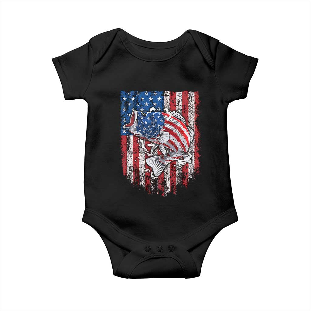 Funny Bass Fish Fishing Vintage American Flag Patriotic Baby Onesie TS11 Black Print Your Wear