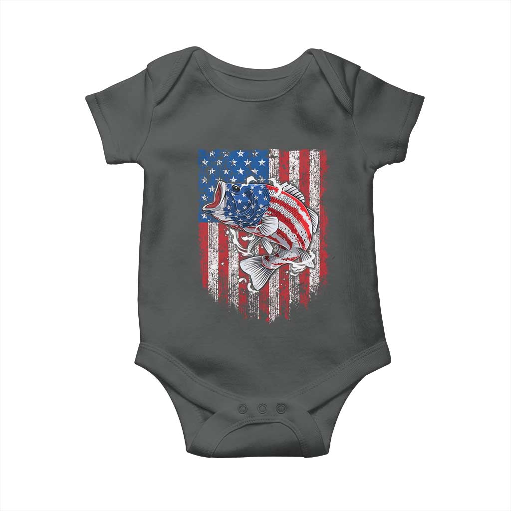 Funny Bass Fish Fishing Vintage American Flag Patriotic Baby Onesie TS11 Dark Heather Print Your Wear