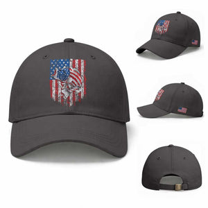Funny Bass Fish Fishing Vintage American Flag Patriotic Baseball Cap TS11 Baseball Cap Universal Fit Dark Gray Print Your Wear