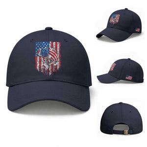 Funny Bass Fish Fishing Vintage American Flag Patriotic Baseball Cap TS11 Baseball Cap Universal Fit Navy Print Your Wear