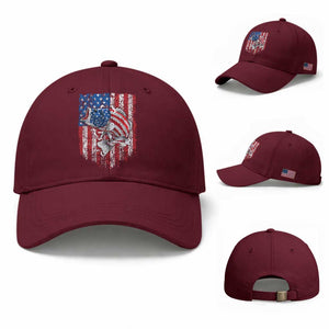 Funny Bass Fish Fishing Vintage American Flag Patriotic Baseball Cap TS11 Baseball Cap Universal Fit Maroon Print Your Wear