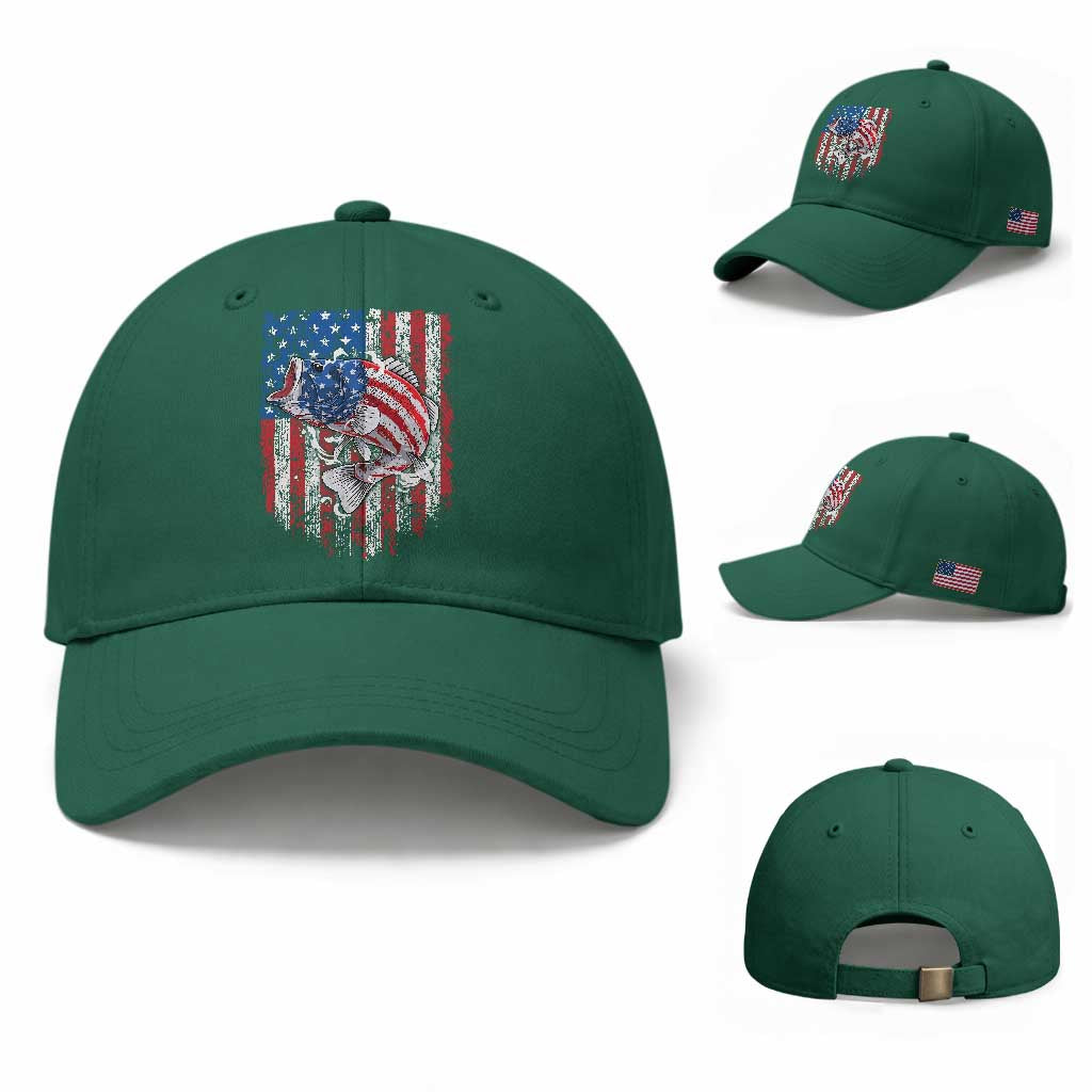 Funny Bass Fish Fishing Vintage American Flag Patriotic Baseball Cap TS11 Baseball Cap Universal Fit Irish Green Print Your Wear