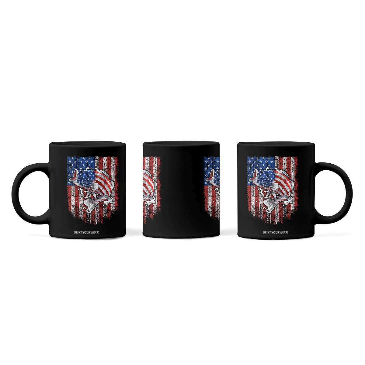 Funny Bass Fish Fishing Vintage American Flag Patriotic Coffee Mug TS11 Print Your Wear