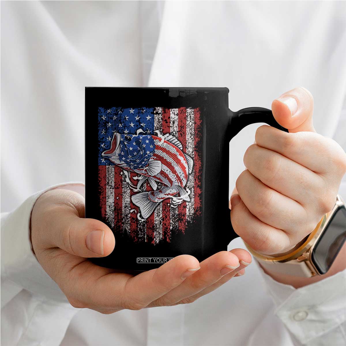 Funny Bass Fish Fishing Vintage American Flag Patriotic Coffee Mug TS11 Print Your Wear