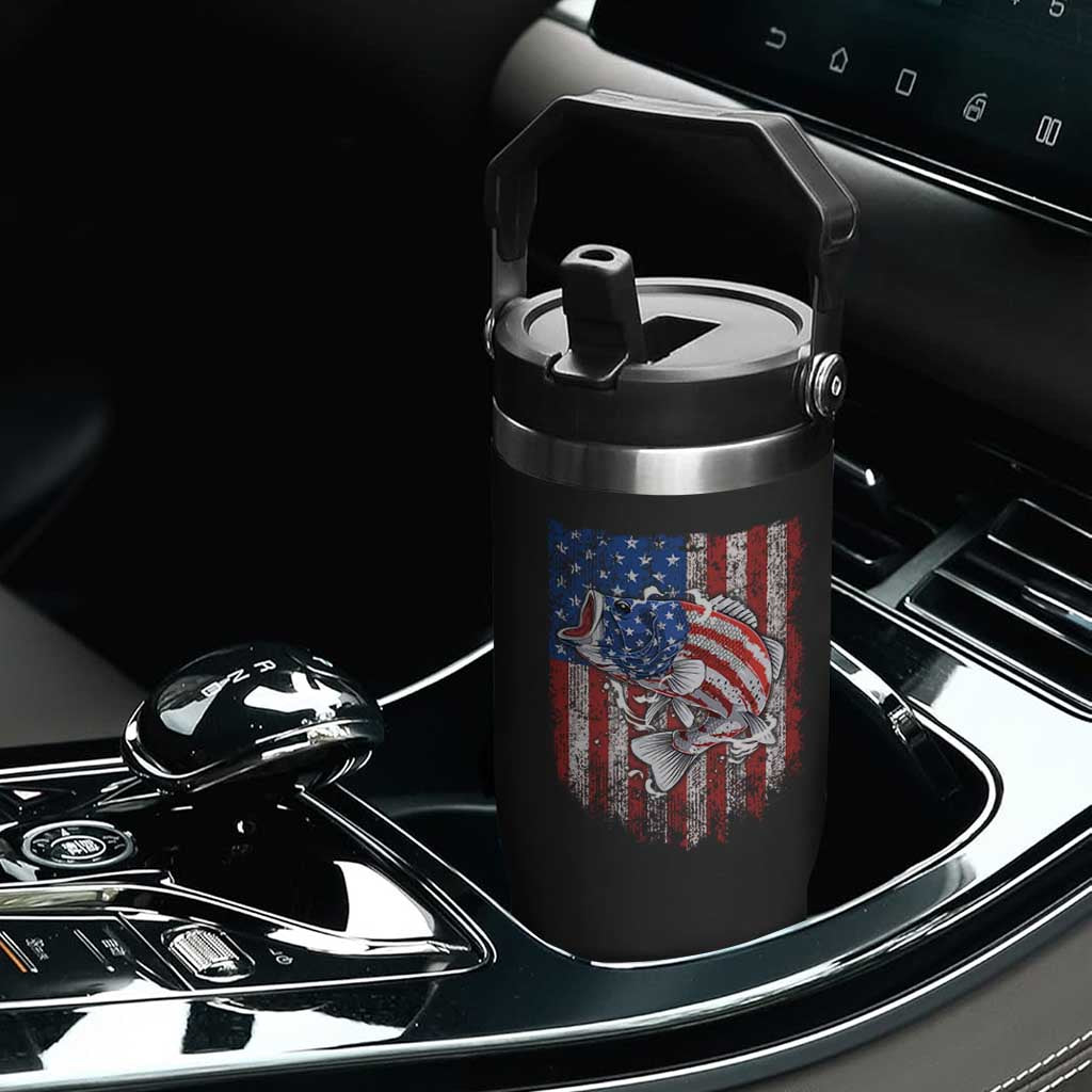 Funny Bass Fish Fishing Vintage American Flag Patriotic Flip Straw Tumbler TS11 Print Your Wear