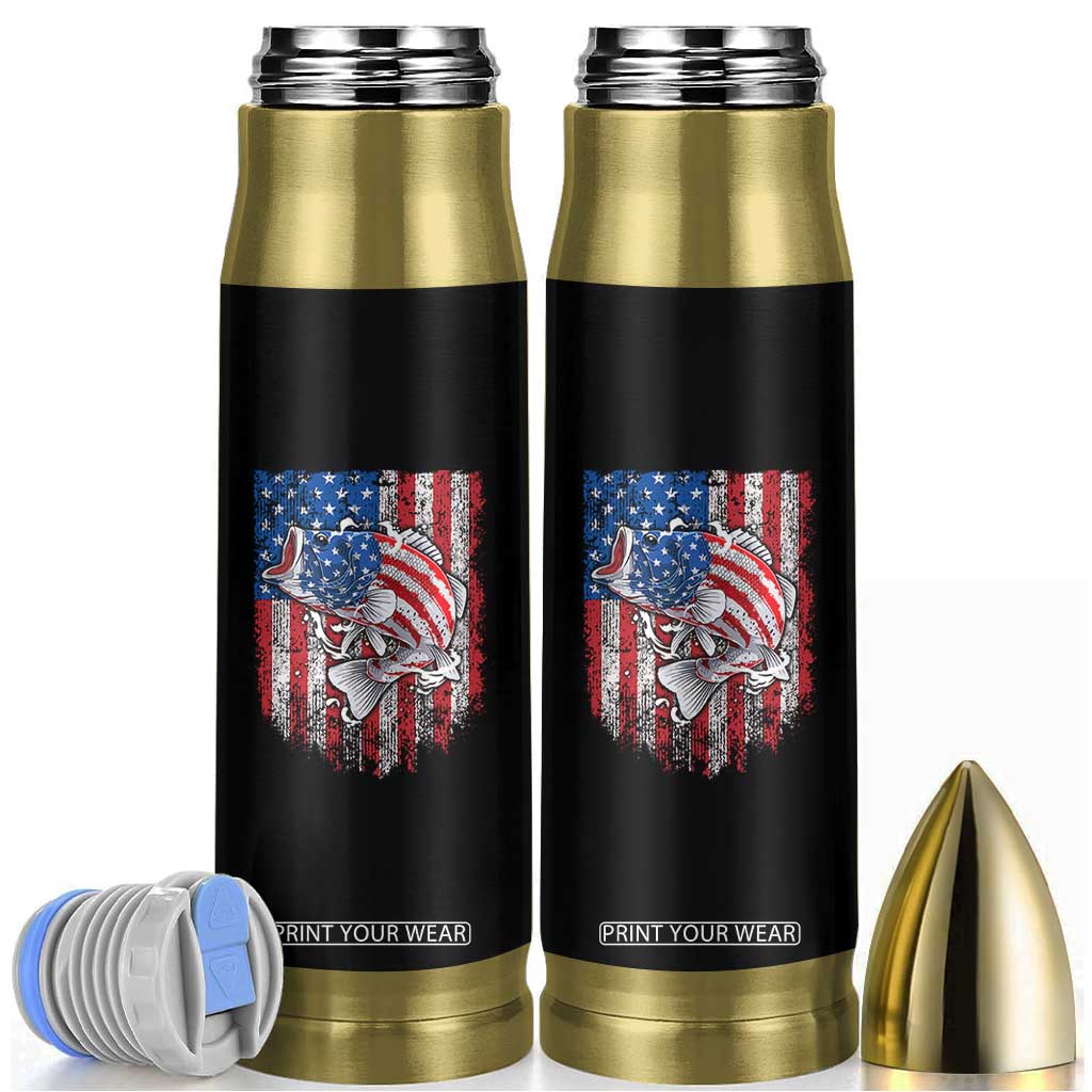 Funny Bass Fish Fishing Vintage American Flag Patriotic Bullet Tumbler TS11 Black Print Your Wear