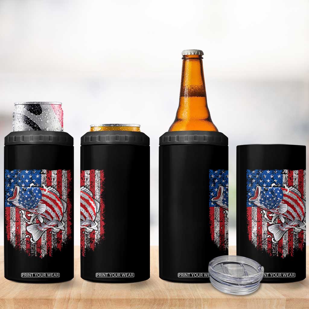 Funny Bass Fish Fishing Vintage American Flag Patriotic 4 in 1 Can Cooler Tumbler TS11 Print Your Wear