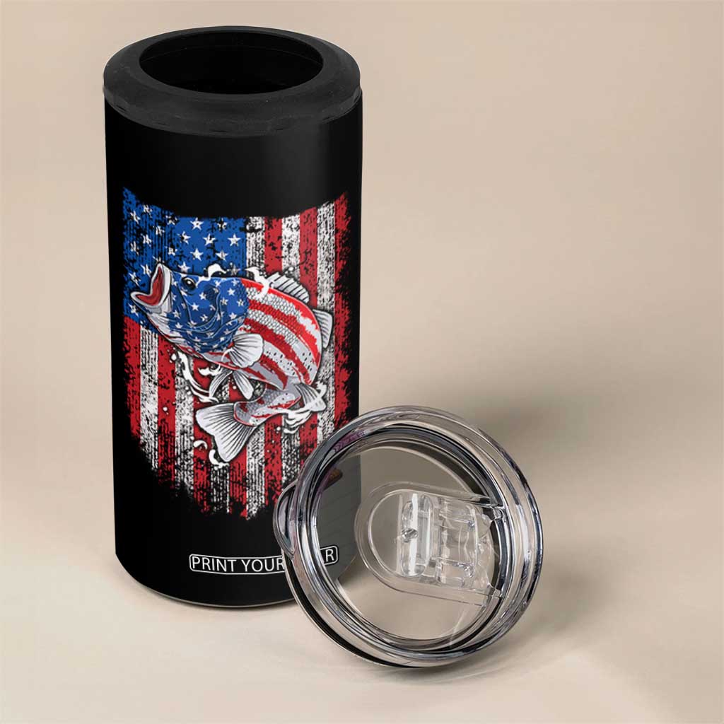 Funny Bass Fish Fishing Vintage American Flag Patriotic 4 in 1 Can Cooler Tumbler TS11 Print Your Wear