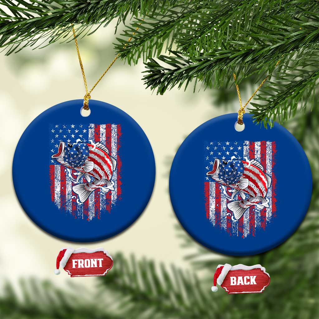 Funny Bass Fish Fishing Vintage American Flag Patriotic Ceramic Ornament TS11 1pc Blue Print Your Wear