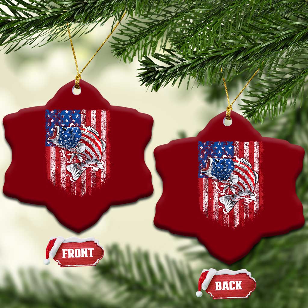 Funny Bass Fish Fishing Vintage American Flag Patriotic Ceramic Ornament TS11 Print Your Wear
