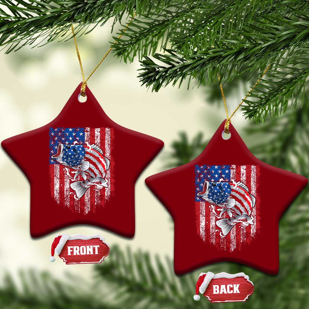 Funny Bass Fish Fishing Vintage American Flag Patriotic Ceramic Ornament TS11 Print Your Wear