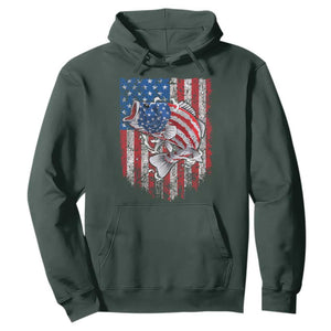 Funny Bass Fish Fishing Vintage American Flag Patriotic Hoodie TS11 Dark Forest Green Print Your Wear