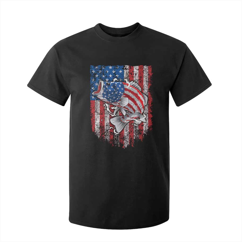 Funny Bass Fish Fishing Vintage American Flag Patriotic T Shirt For Kid TS11 Black Print Your Wear
