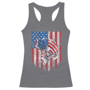 Funny Bass Fish Fishing Vintage American Flag Patriotic Racerback Tank Top - Print Your Wear