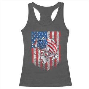 Funny Bass Fish Fishing Vintage American Flag Patriotic Racerback Tank Top - Print Your Wear