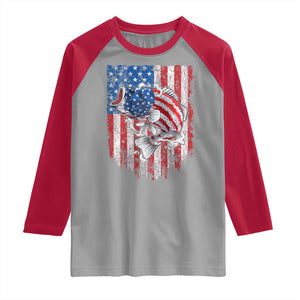 Funny Bass Fish Fishing Vintage American Flag Patriotic Raglan Shirt TS11 Sport Gray Red Print Your Wear