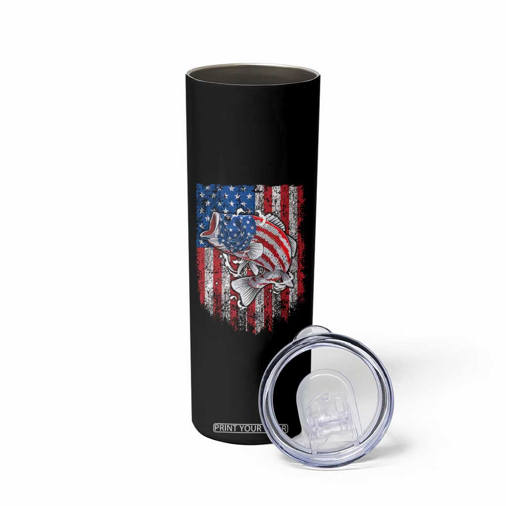 Funny Bass Fish Fishing Vintage American Flag Patriotic Skinny Tumbler TS11 Print Your Wear