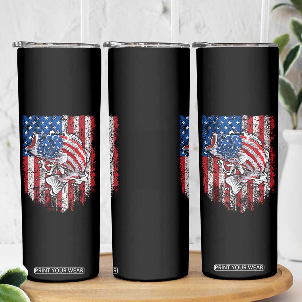 Funny Bass Fish Fishing Vintage American Flag Patriotic Skinny Tumbler TS11 Print Your Wear