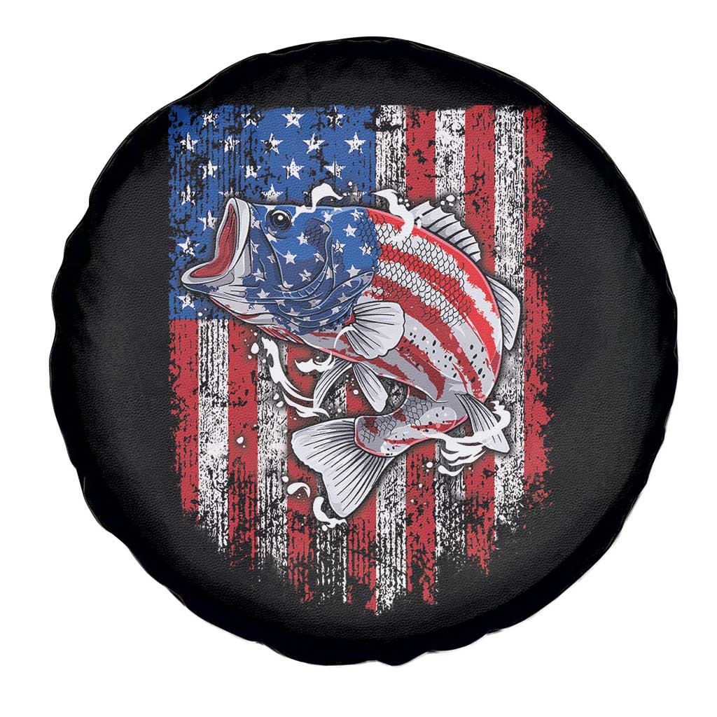 Funny Bass Fish Fishing Vintage American Flag Patriotic Spare Tire Cover TS11 Print Your Wear