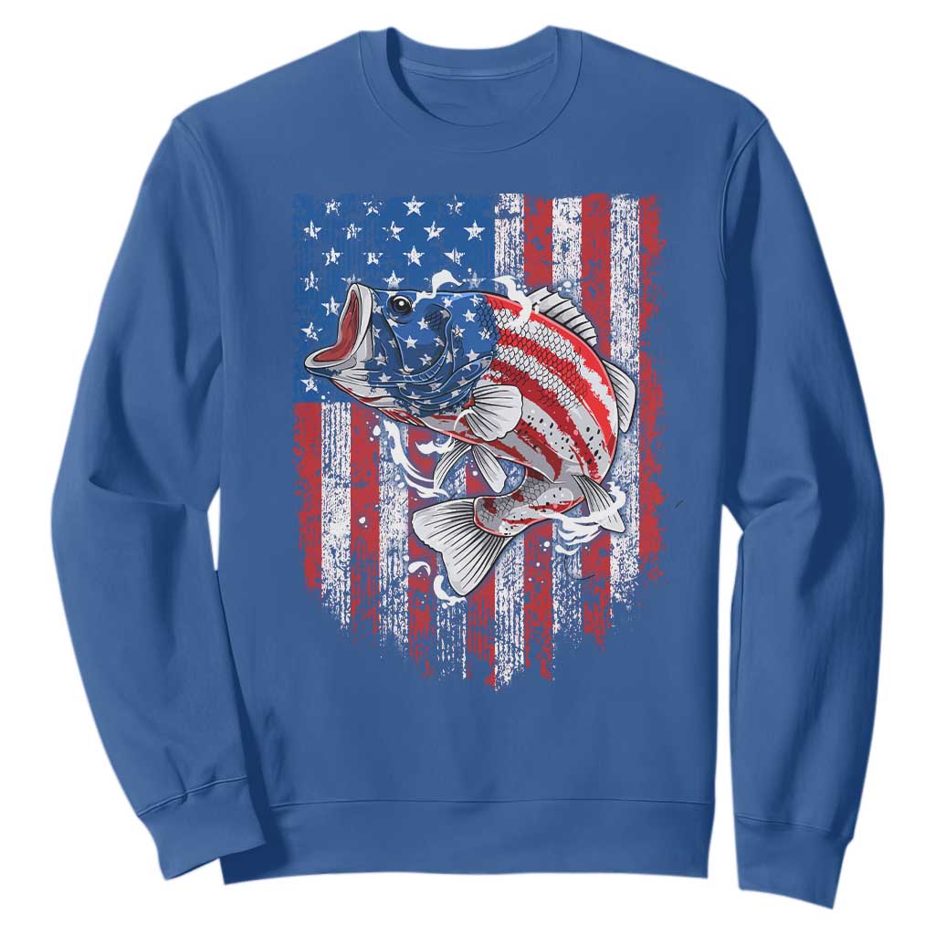 Funny Bass Fish Fishing Vintage American Flag Patriotic Sweatshirt TS11 Royal Blue Print Your Wear