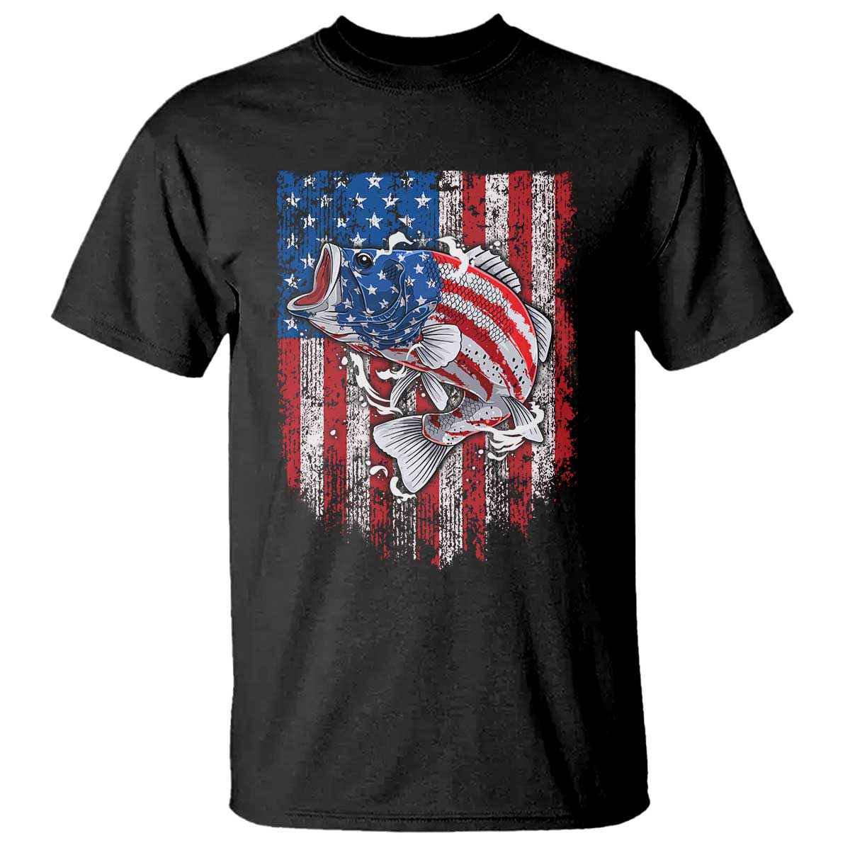 Funny Bass Fish Fishing Vintage American Flag Patriotic T Shirt TS11 Black Print Your Wear