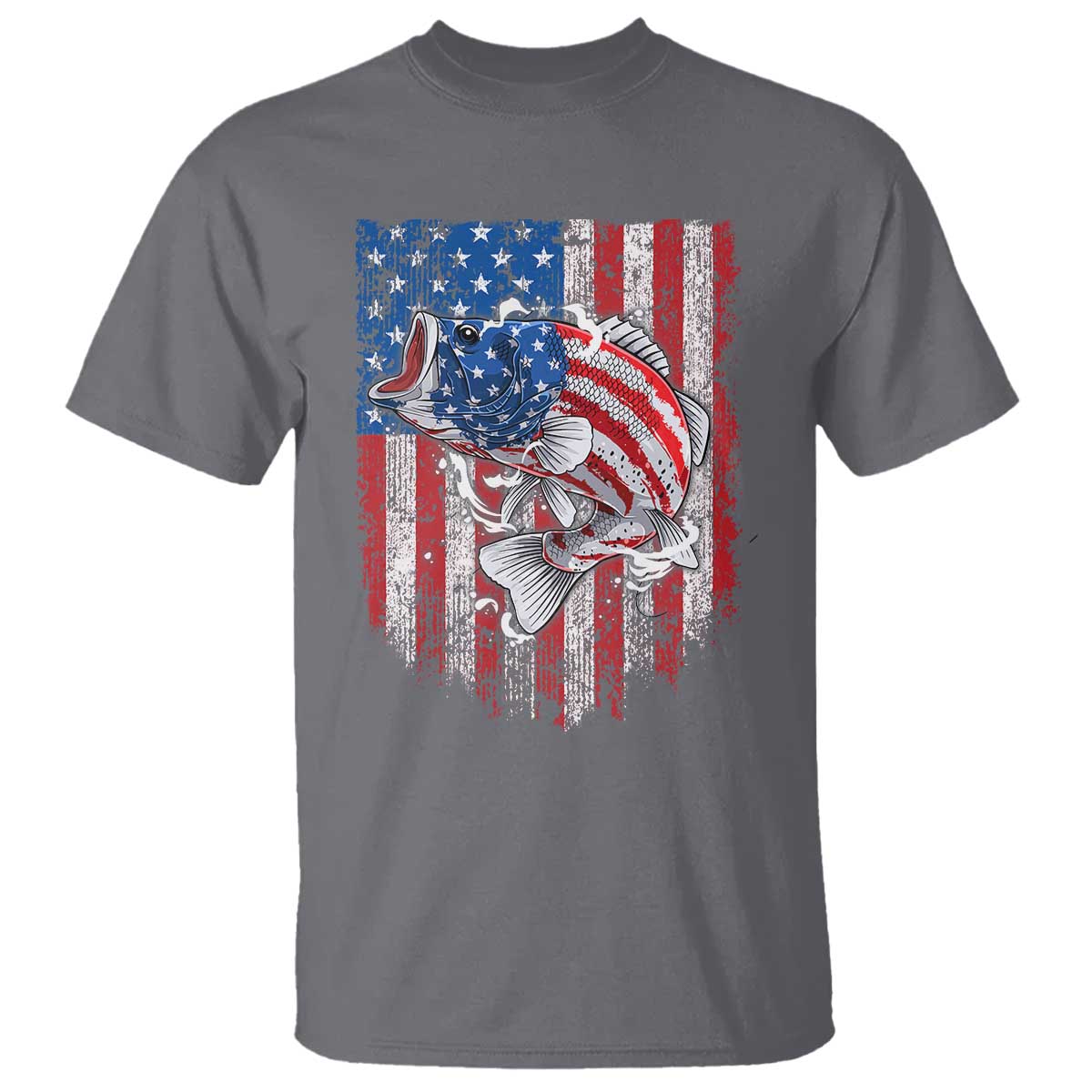 Funny Bass Fish Fishing Vintage American Flag Patriotic T Shirt TS11 Charcoal Print Your Wear