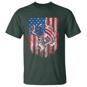 Funny Bass Fish Fishing Vintage American Flag Patriotic T Shirt TS11 Dark Forest Green Print Your Wear