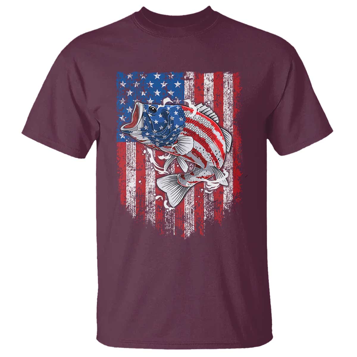 Funny Bass Fish Fishing Vintage American Flag Patriotic T Shirt TS11 Maroon Print Your Wear