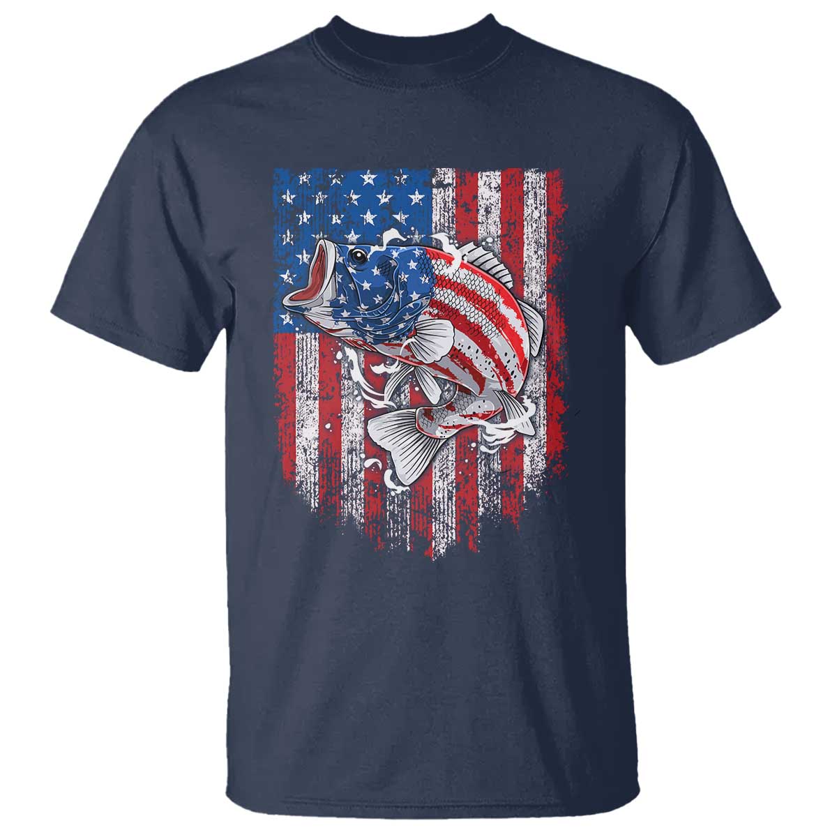 Funny Bass Fish Fishing Vintage American Flag Patriotic T Shirt TS11 Navy Print Your Wear
